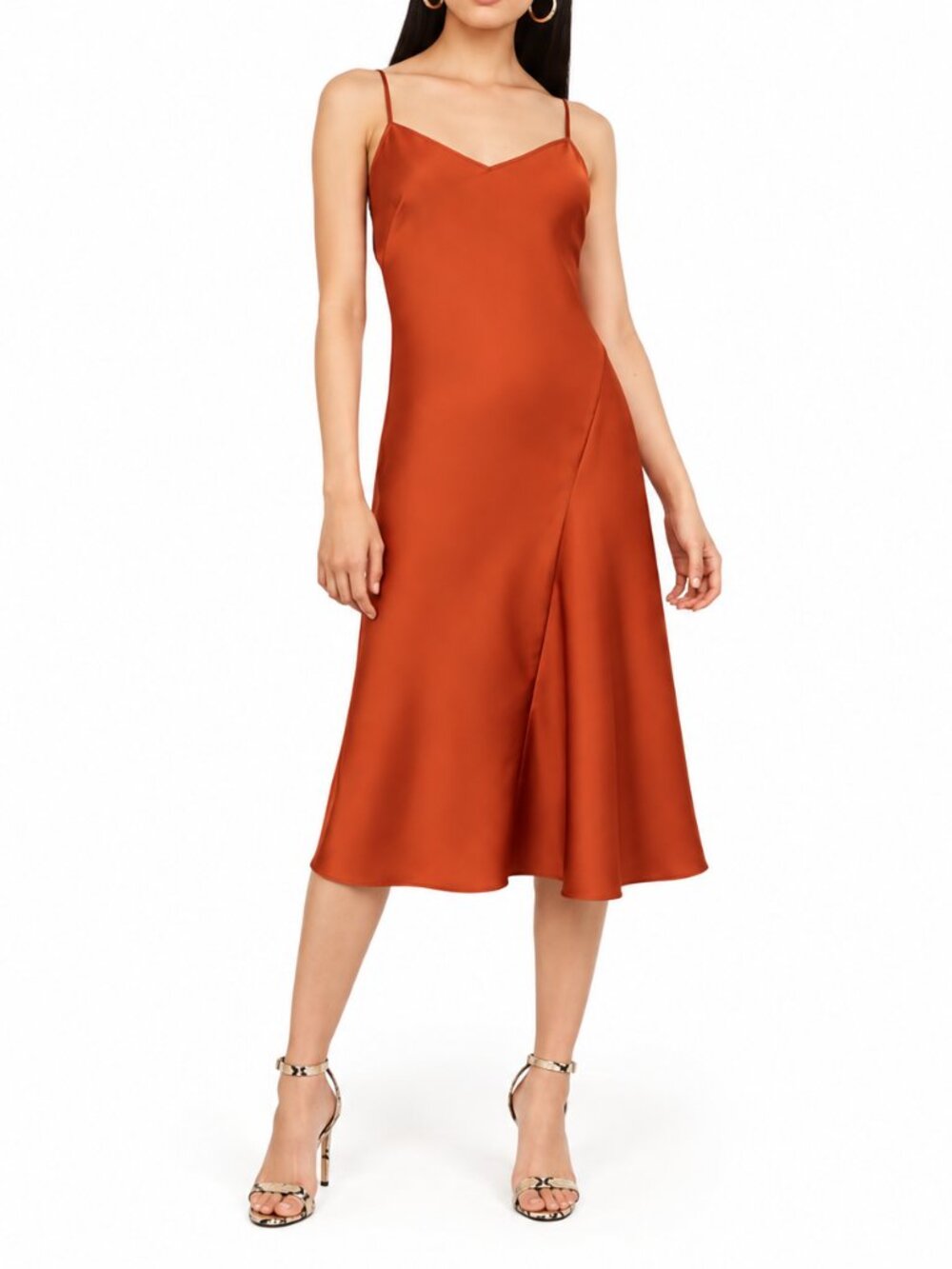 Express Rust Orange Satin V-Neck Cami Top in Rust. Sz Small